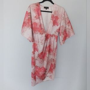 Michael Costello X Revolve Pink Floral Satin Kimono Midi Dress